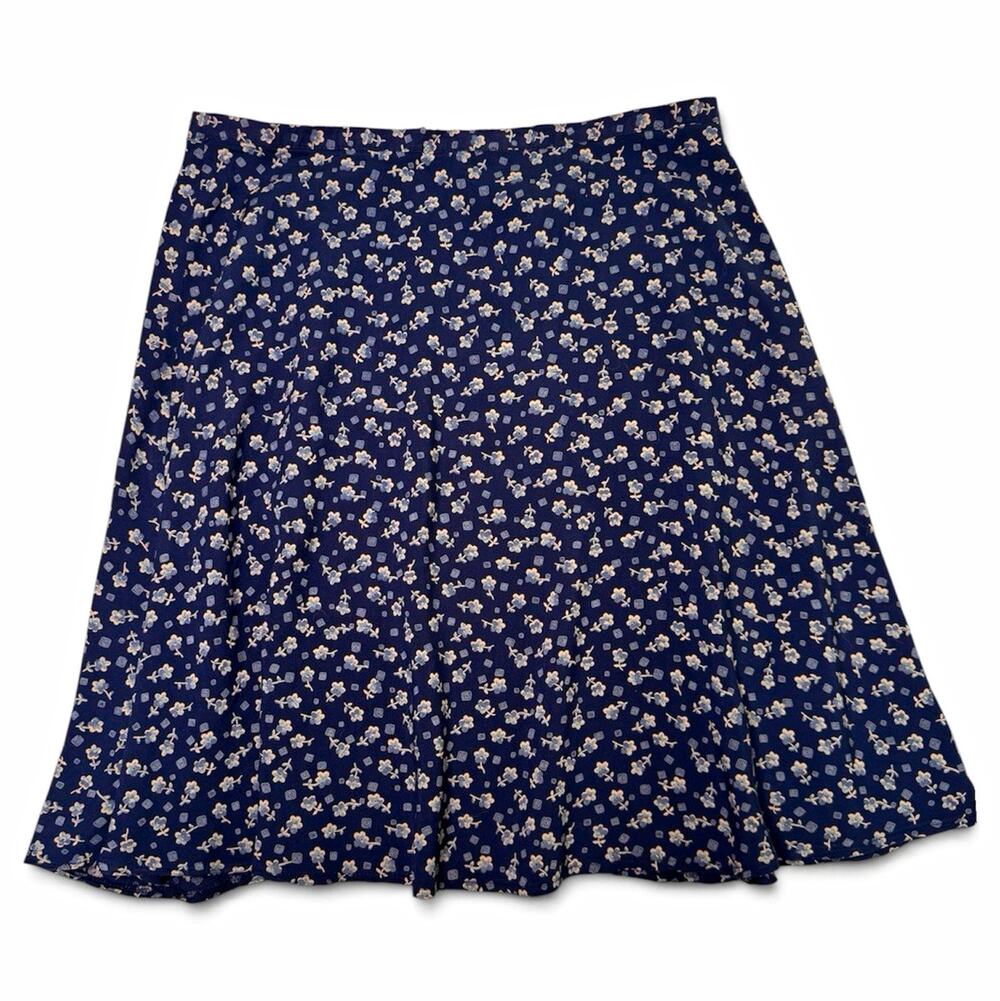 TR Bentley Vintage Floral Mini Skirt Womens Size 14 Navy Blue 90s Grunge Y2K